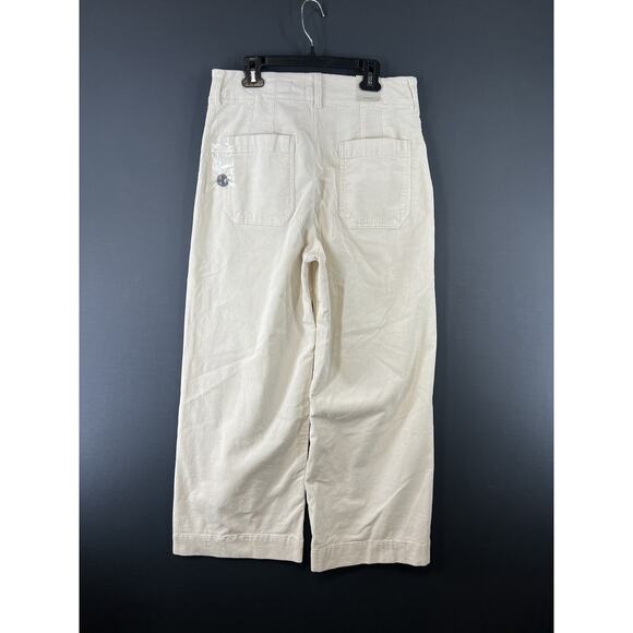 Anthropologie Maeve Colette Size 29 Cropped Corduroy Wide Leg Pants Ivory - Picture 5 of 11